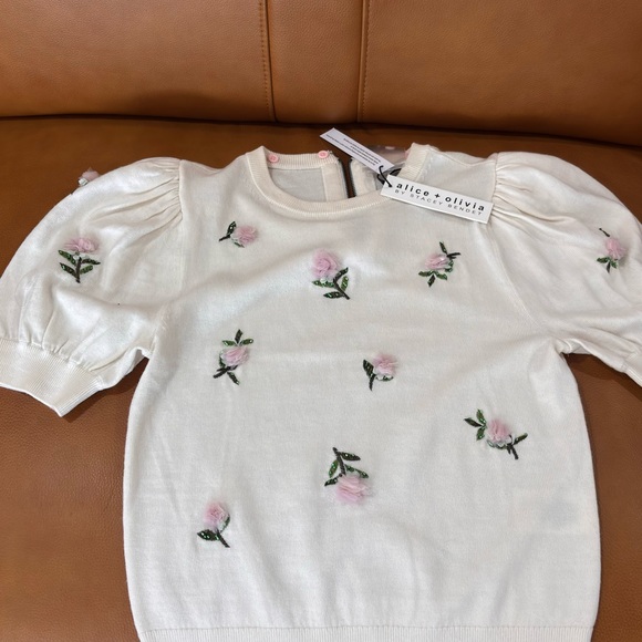 NWT Alice + Olivia Chase Puff Sleeve Embroidery Embellished Pullover - Picture 5 of 5